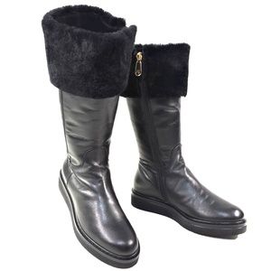 ALBERTO CICCIOLI 🇮🇹 WOMEN'S BLACK SOFT LEATHER FLAT WINTER BOOTS